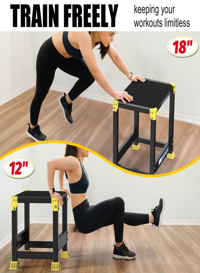 GanFindX Steel Plyo Box 12/18 Inch Surface Metal Plyometric Jumping Box Home Gym Jump Trainer for Fitness Exercise Agility Stamina Conditioning Strength Training and Dumbbell Rack (18''Black) - Image 3